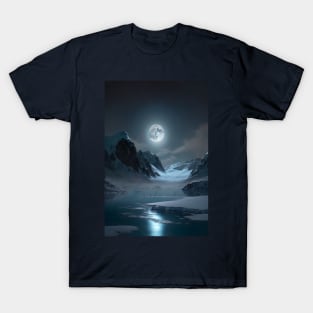 Painting of Full moon shining on the lake on a calm summer night T-Shirt